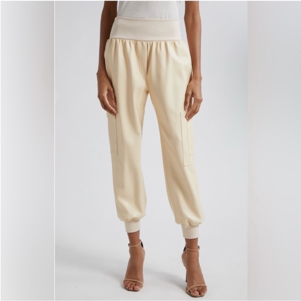 Cinq a Sept Giles Faux Leather Cargo Jogger Pants Dune Beige Cream